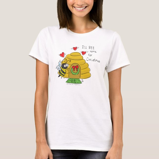 Christmas Bee Funny Holiday Cartoon T-Shirt (Front)