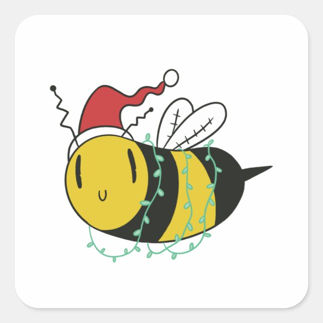 Christmas bee square sticker (Front)
