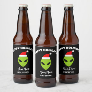 Christmas beer bottle labels with Santa alien