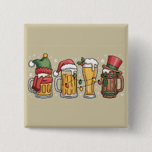 Christmas Beer Drinking Lover Gift Party Spirit 15 Cm Square Badge