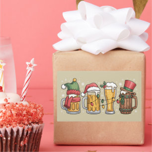 Christmas Beer Drinking Lover Gift Party Spirit Rectangular Sticker