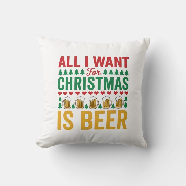 Christmas Beer Funny Holiday Drinking Design Cushion (Front)