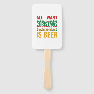 Christmas Beer Funny Holiday Drinking Design Hand Fan