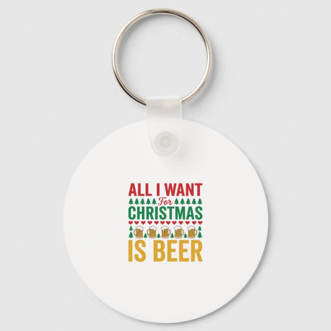 Christmas Beer Funny Holiday Drinking Design Key Ring (Front)