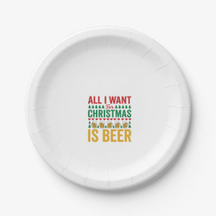 Christmas Beer Funny Holiday Drinking Design Paper Plate