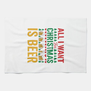 Christmas Beer Funny Holiday Drinking Design Tea Towel