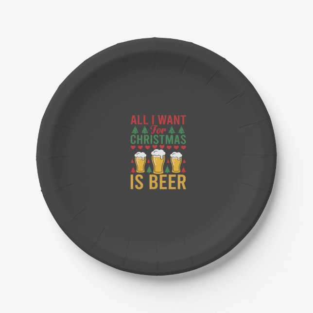 Christmas Beer Holiday Drinking Paper Plate (Front)