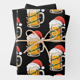 Christmas Beer Mug Santa Hat Lights Holiday Xmas Wrapping Paper Sheet