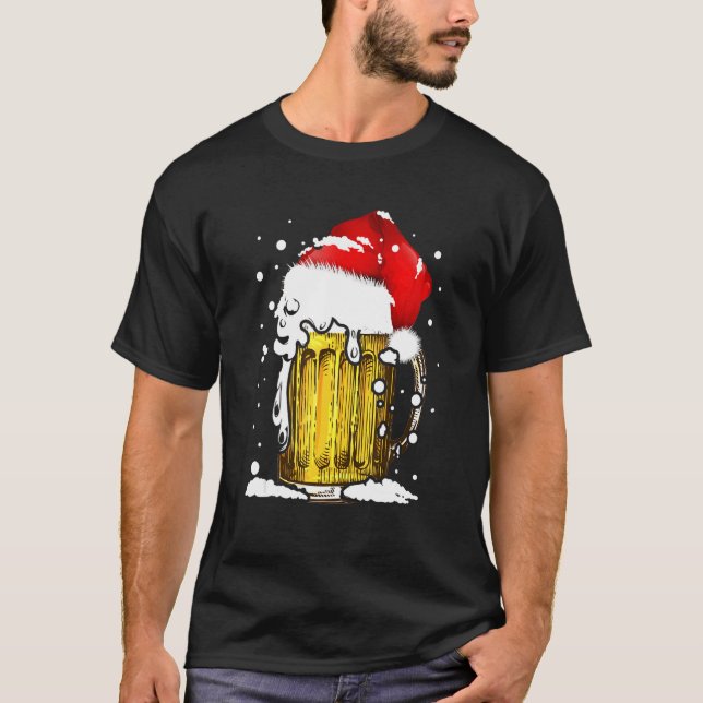 Christmas Beer Mug Santa Xmas   Men Women Drinking T-Shirt (Front)