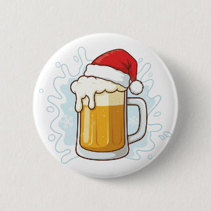 Christmas Beer Mug with Santa Hat Funny Holiday 6 Cm Round Badge