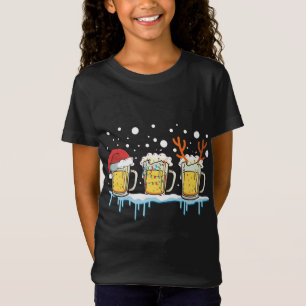 Christmas Beer Mugs Santa Hat Xmas Lights Reinbeer T-Shirt