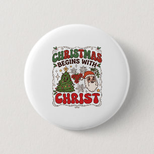 Christmas Begins Christ Santa Claus Tree Snowflake 6 Cm Round Badge