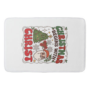 Christmas Begins Christ Santa Claus Tree Snowflake Bath Mat