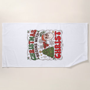 Christmas Begins Christ Santa Claus Tree Snowflake Beach Towel