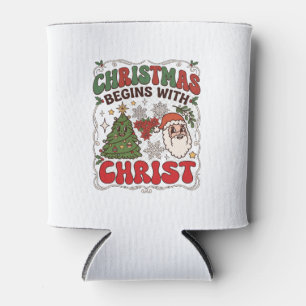 Christmas Begins Christ Santa Claus Tree Snowflake Can Cooler