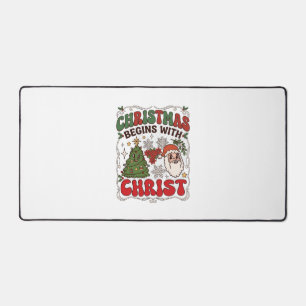 Christmas Begins Christ Santa Claus Tree Snowflake Desk Mat