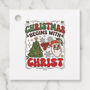 Christmas Begins Christ Santa Claus Tree Snowflake Favour Tags