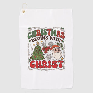 Christmas Begins Christ Santa Claus Tree Snowflake Golf Towel