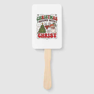 Christmas Begins Christ Santa Claus Tree Snowflake Hand Fan