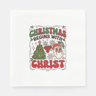 Christmas Begins Christ Santa Claus Tree Snowflake Napkin