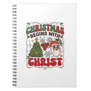 Christmas Begins Christ Santa Claus Tree Snowflake Notebook