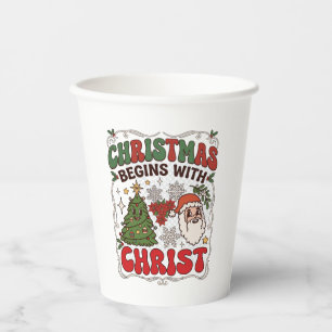 Christmas Begins Christ Santa Claus Tree Snowflake Paper Cups