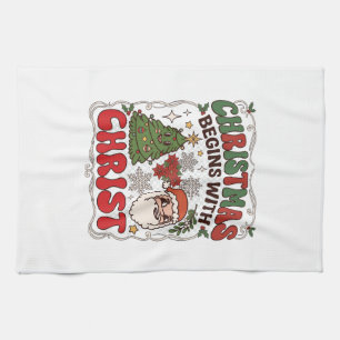 Christmas Begins Christ Santa Claus Tree Snowflake Tea Towel