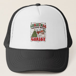 Christmas Begins Christ Santa Claus Tree Snowflake Trucker Hat