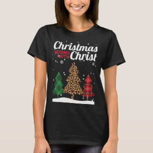 Christmas Begins With Christ Buffalo Plaid Jaguar  T-Shirt
