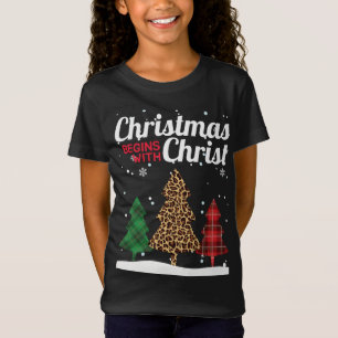 Christmas Begins With Christ Buffalo Plaid Jaguar  T-Shirt