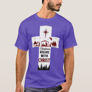 Christmas Begins With Christ Christian Cross Happy T-Shirt