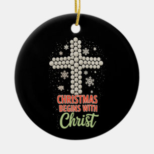 Christmas Begins With Christ Christian Snow Xmas Ceramic Tree Decoration