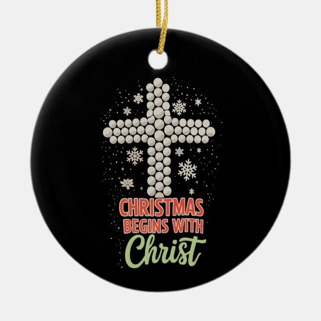 Christmas Begins With Christ Christian Snow Xmas Ceramic Tree Decoration (Front)