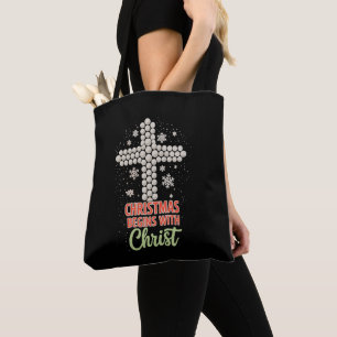 Christmas Begins With Christ Christian Snow Xmas Tote Bag