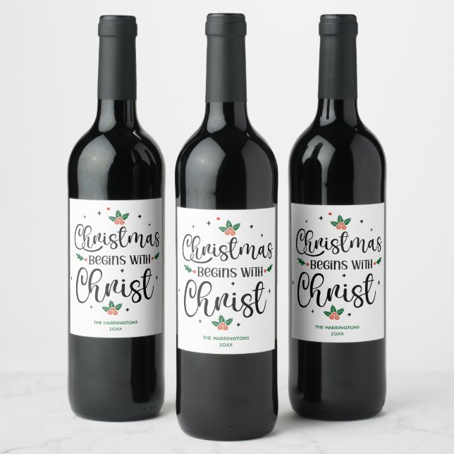 Christmas Begins With Christ Custom Religious Wine Label (Bottles)