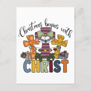 Christmas begins with Christ Jesus God Ugly Xmas S Holiday Postcard