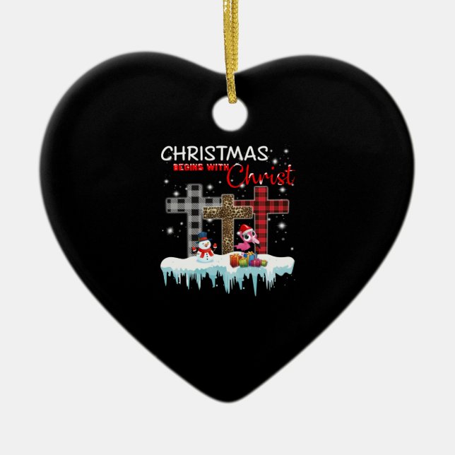 Christmas Begins With Christ Love Flamingo Ceramic Tree Decoration (Front)