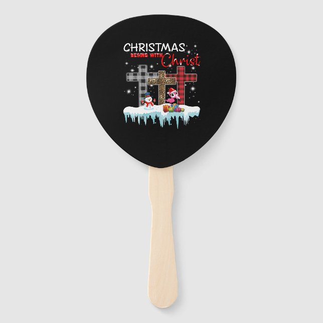 Christmas Begins With Christ Love Flamingo Hand Fan (Front)