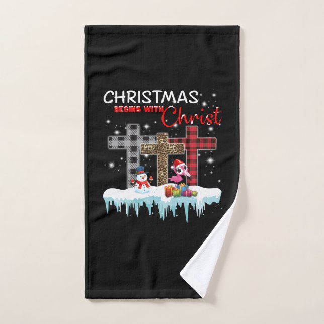 Christmas Begins With Christ Love Flamingo Hand Towel (Hand Towel)