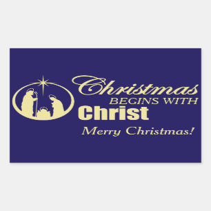 Christmas Begins with Christ Rectangular Sticker
