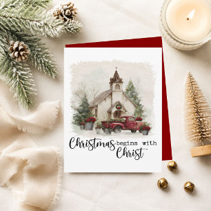 Christmas Begins With Christ Rustic Red Truck Holiday Card