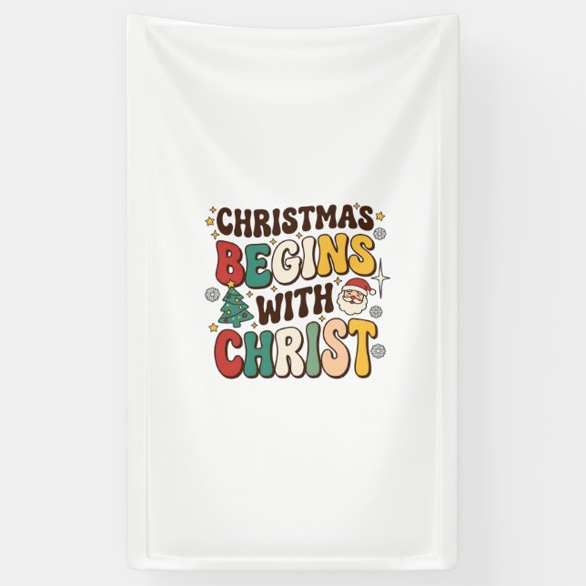 Christmas Begins With Christ Santa Tree Design Banner (Vertical)