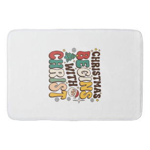 Christmas Begins With Christ Santa Tree Design Bath Mat