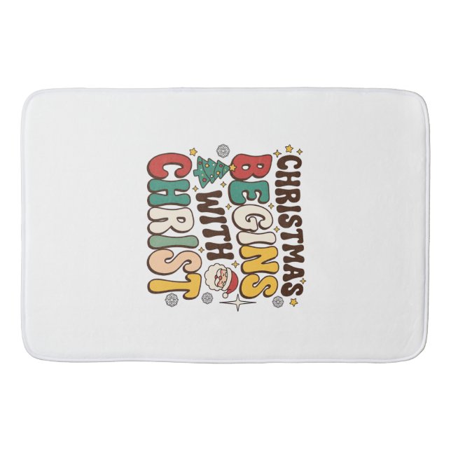 Christmas Begins With Christ Santa Tree Design Bath Mat (Front)