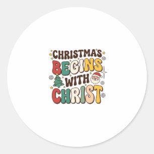 Christmas Begins With Christ Santa Tree Design Classic Round Sticker
