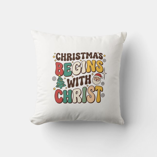 Christmas Begins With Christ Santa Tree Design Cushion (Front)