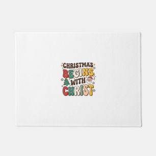 Christmas Begins With Christ Santa Tree Design Doormat
