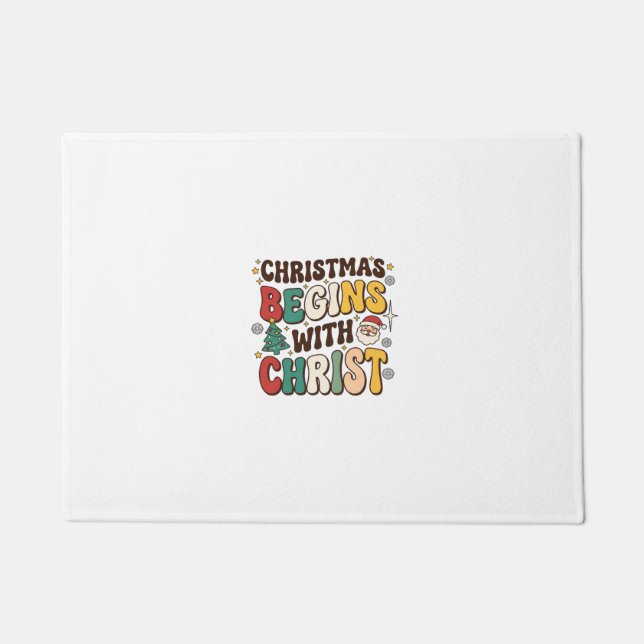 Christmas Begins With Christ Santa Tree Design Doormat (Front)