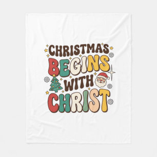 Christmas Begins With Christ Santa Tree Design Fleece Blanket