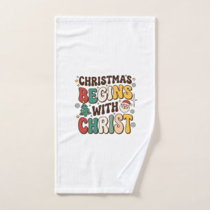 Christmas Begins With Christ Santa Tree Design Hand Towel